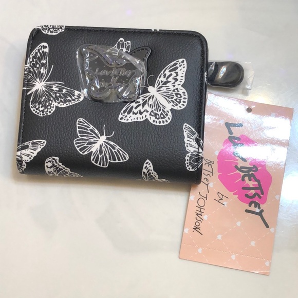 Betsey Johnson Luv Betsey Snap Card Wallet Black & White Butterflies NWT - Picture 4 of 16